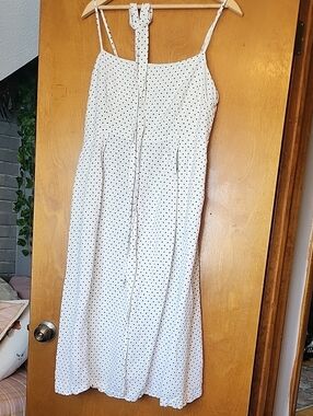 Classic White Polka Dot Tie-Shoulder Dress